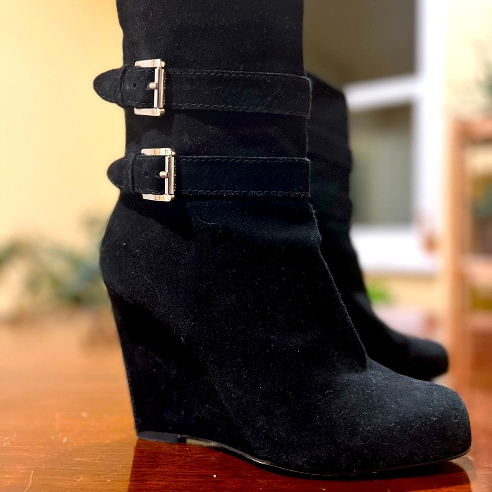 Michael Kors Black Suede Buckle Back Zip Booties
